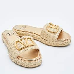 Valentino Beige Raffia Escape V logo Espadrille Flats Size 36