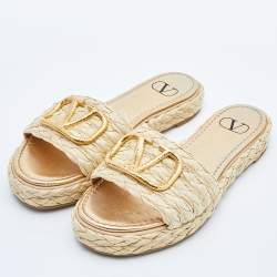 Valentino Beige Raffia Escape V logo Espadrille Flats Size 36