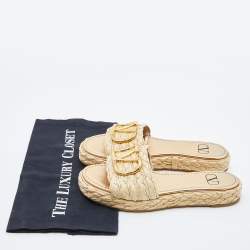 Valentino Beige Raffia Escape V logo Espadrille Flats Size 36