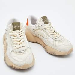 Pre Owned Valentino Beige Suede, Leather and Mesh Low Top Sneakers Size 36.5