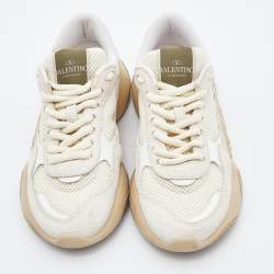Pre Owned Valentino Beige Suede, Leather and Mesh Low Top Sneakers Size 36.5