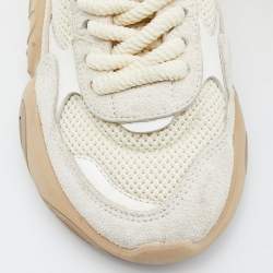 Pre Owned Valentino Beige Suede, Leather and Mesh Low Top Sneakers Size 36.5
