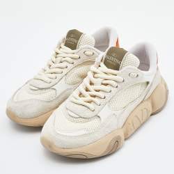Pre Owned Valentino Beige Suede, Leather and Mesh Low Top Sneakers Size 36.5