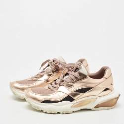 Pre Owned Valentino Rose Gold Leather Bounce Sneakers Size 38.5