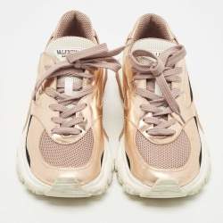 Pre Owned Valentino Rose Gold Leather Bounce Sneakers Size 38.5