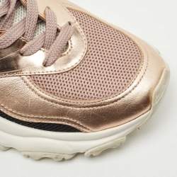 Pre Owned Valentino Rose Gold Leather Bounce Sneakers Size 38.5