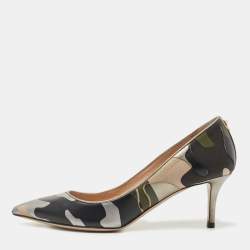 Pre Owned Valentino Tricolor Camo Print Leather and Canvas Pointed Toe Pumps Size 38.5