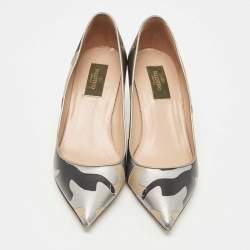 Pre Owned Valentino Tricolor Camo Print Leather and Canvas Pointed Toe Pumps Size 38.5