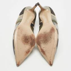 Pre Owned Valentino Tricolor Camo Print Leather and Canvas Pointed Toe Pumps Size 38.5