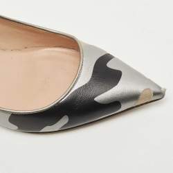Pre Owned Valentino Tricolor Camo Print Leather and Canvas Pointed Toe Pumps Size 38.5