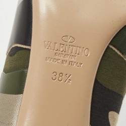 Pre Owned Valentino Tricolor Camo Print Leather and Canvas Pointed Toe Pumps Size 38.5