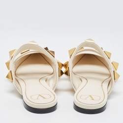 Pre Owned Valentino Cream Leather Roman Stud  Mules  Size 40