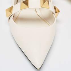Pre Owned Valentino Cream Leather Roman Stud  Mules  Size 40