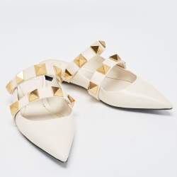 Pre Owned Valentino Cream Leather Roman Stud  Mules  Size 40