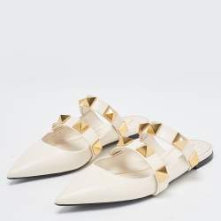 Pre Owned Valentino Cream Leather Roman Stud  Mules  Size 40