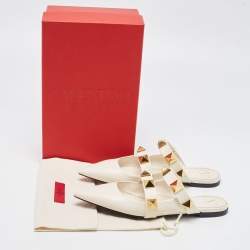 Pre Owned Valentino Cream Leather Roman Stud  Mules  Size 40