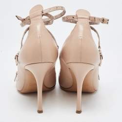 Pre Owned Valentino Beige Leather Love Latch Pumps Size 38