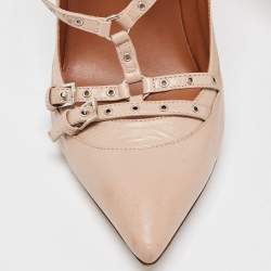 Pre Owned Valentino Beige Leather Love Latch Pumps Size 38