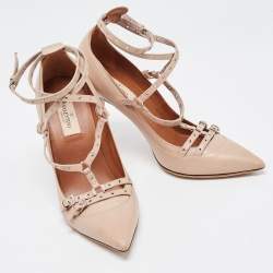 Pre Owned Valentino Beige Leather Love Latch Pumps Size 38