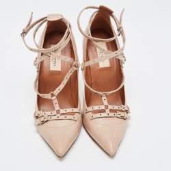 Pre Owned Valentino Beige Leather Love Latch Pumps Size 38