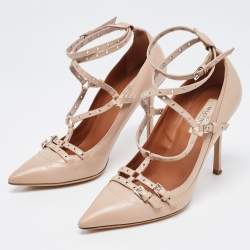 Pre Owned Valentino Beige Leather Love Latch Pumps Size 38