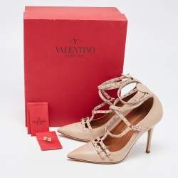 Pre Owned Valentino Beige Leather Love Latch Pumps Size 38