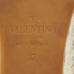 Pre Owned Valentino Metallic Gold Leather Rockstud Ankle Strap Wedge Espadrille Sandals Size 37