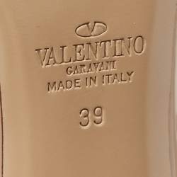 Pre Owned Valentino Beige Leather and Patent Rockstud Ankle Strap Pumps Size 39