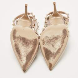 Pre Owned Valentino Beige Leather and Patent Rockstud Ankle Strap Pumps Size 39