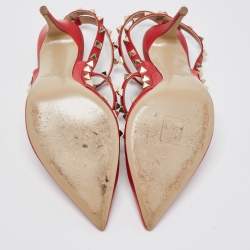 Pre Owned Valentino Red Leather Rockstud Ankle Strap Pumps Size 39