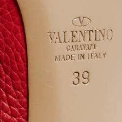 Pre Owned Valentino Red Leather Rockstud Ankle Strap Pumps Size 39