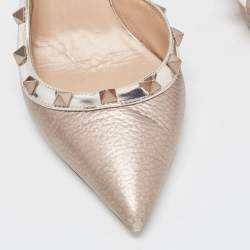 Pre Owned Valentino Metallic Leather Rockstud Slingback D'orsay Pumps Size 36.5