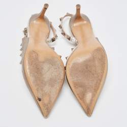 Pre Owned Valentino Metallic Leather Rockstud Slingback D'orsay Pumps Size 36.5