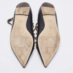 Pre Owned Valentino Black Leather Rockstud Ankle Strap Ballet Flats Size 40