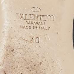 Pre Owned Valentino Black Leather Rockstud Ankle Strap Ballet Flats Size 40