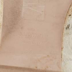 Pre Owned Valentino Cream Lace and Leather Espadrille Flats Size 39