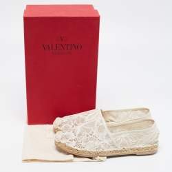 Pre Owned Valentino Cream Lace and Leather Espadrille Flats Size 39