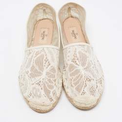 Pre Owned Valentino Cream Lace and Leather Espadrille Flats Size 39