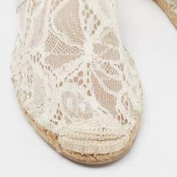Pre Owned Valentino Cream Lace and Leather Espadrille Flats Size 39