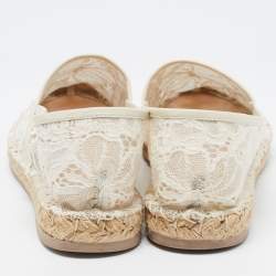 Pre Owned Valentino Cream Lace and Leather Espadrille Flats Size 39