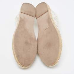 Pre Owned Valentino Cream Lace and Leather Espadrille Flats Size 39