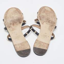 Pre Owned Valentino Black Leather Rockstud  Flat Slides Size 38