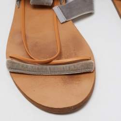 Valentino Grey Velvet Ankle Wrap Flat Sandals Size 37