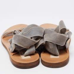 Valentino Grey Velvet Ankle Wrap Flat Sandals Size 37