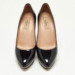 Pre Owned Valentino Black Patent Leather Platform Pumps Size 40