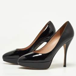 Pre Owned Valentino Black Patent Leather Platform Pumps Size 40