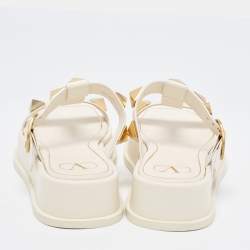 Pre Owned Valentino Cream Leather Roman Stud Flat Slides Size 36