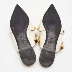 Pre Owned Valentino Cream Leather Roman Stud Flat Mules Size 38