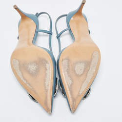 Pre Owned Valentino Navy Blue Leather Escape V logo Slingback Pumps Size 36