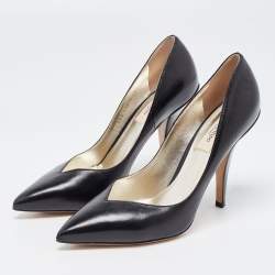 Pre Owned Valentino Black Leather Pointed Toe Pumps Size 37.5